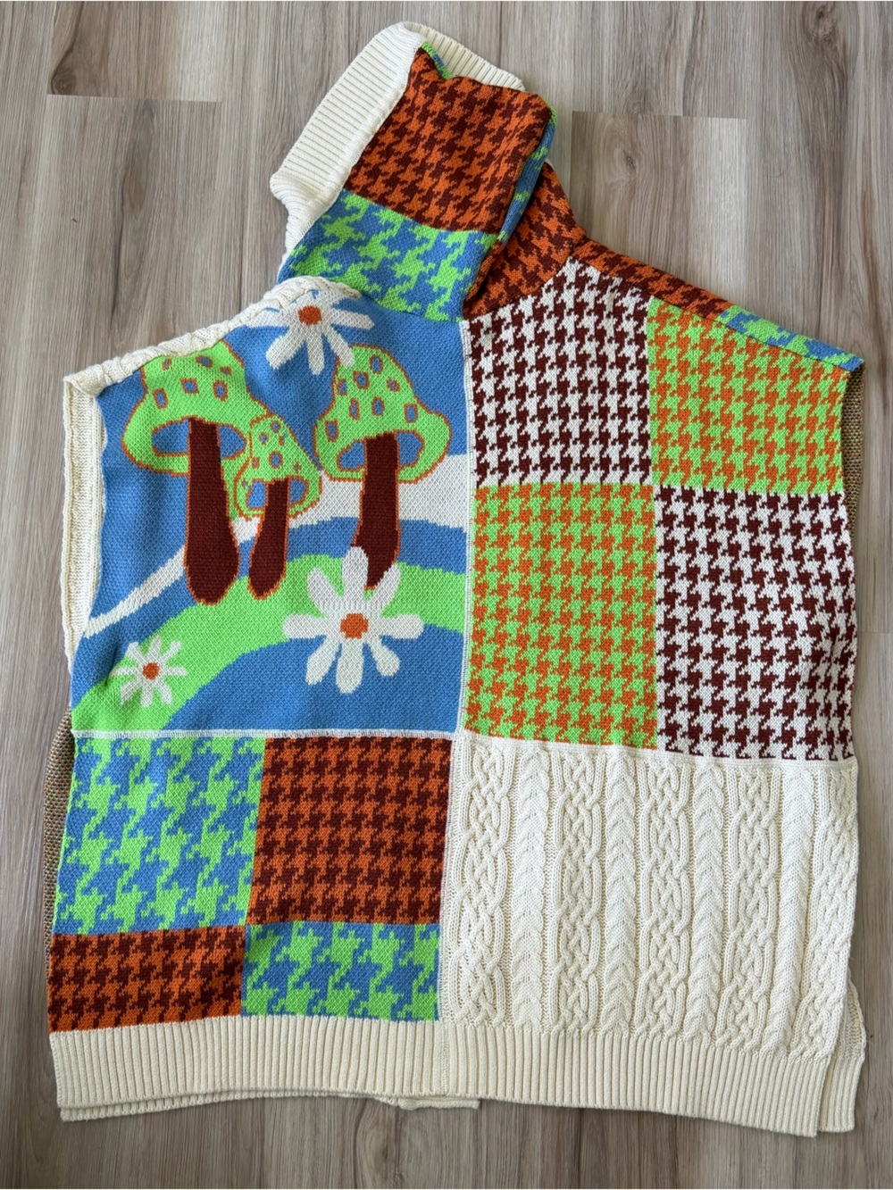 Urban Outfitters Kali Knit Throwover Poncho, Patchwork Cape - Picture 6 of 13